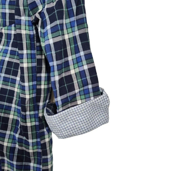 Club Room Plaid Check Blue Green Button Down Shirt Men Size L Lined Long Sleeve - Picture 2 of 10